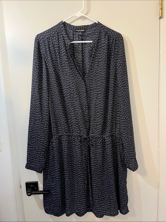 Hilary Radley Dresses & Skirts - Hilary Radley Navy & white Printed Long-Sleeve Drawstring waist Dress